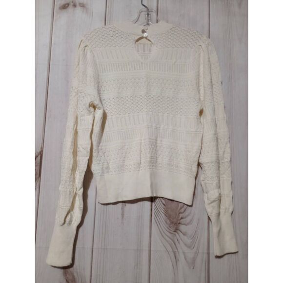 Abercrombie and Fitch Sweater Junior Large Cream Knit Ruffle Neck - Picture 2 of 8
